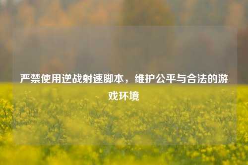 严禁使用逆战射速脚本,维护公平与合法的游戏环境
