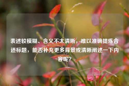 表述较模糊、含义不太清晰,难以准确提炼合适标题,能否补充更多背景或清晰阐述一下内容呢?