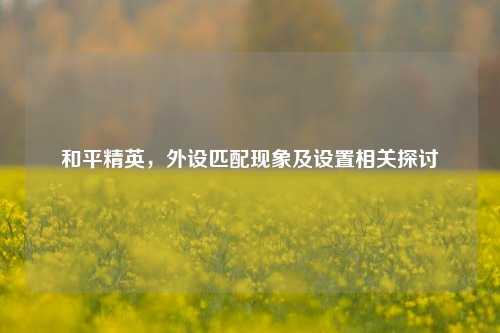 和平精英,外设匹配现象及设置相关探讨