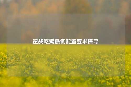 逆战吃鸡更低配置要求探寻